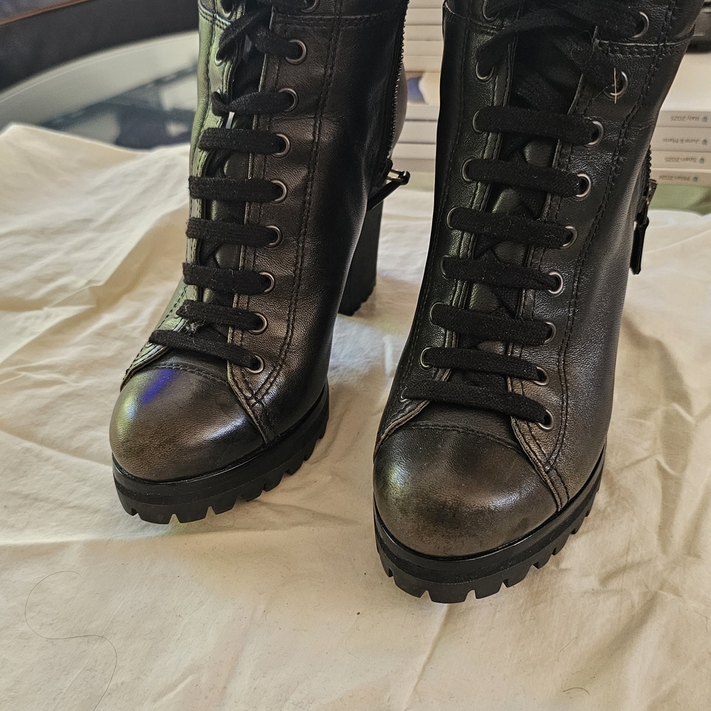 Prada Black Leather Combat Boots
